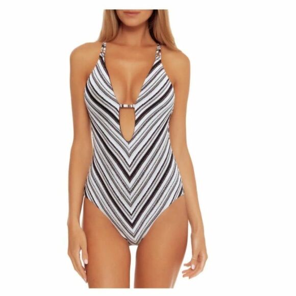 BECCA WOMENS SMALL Symphony Liz Plunge One Piece SWIMSUIT STRAPPY REBECCA VIRTUE - Picture 1 of 9